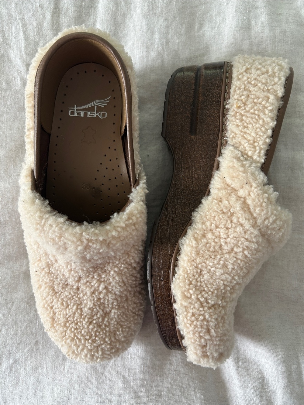 Dansko Brown Leather & Fluffy Teddy Sherpa Fleece Slip-On